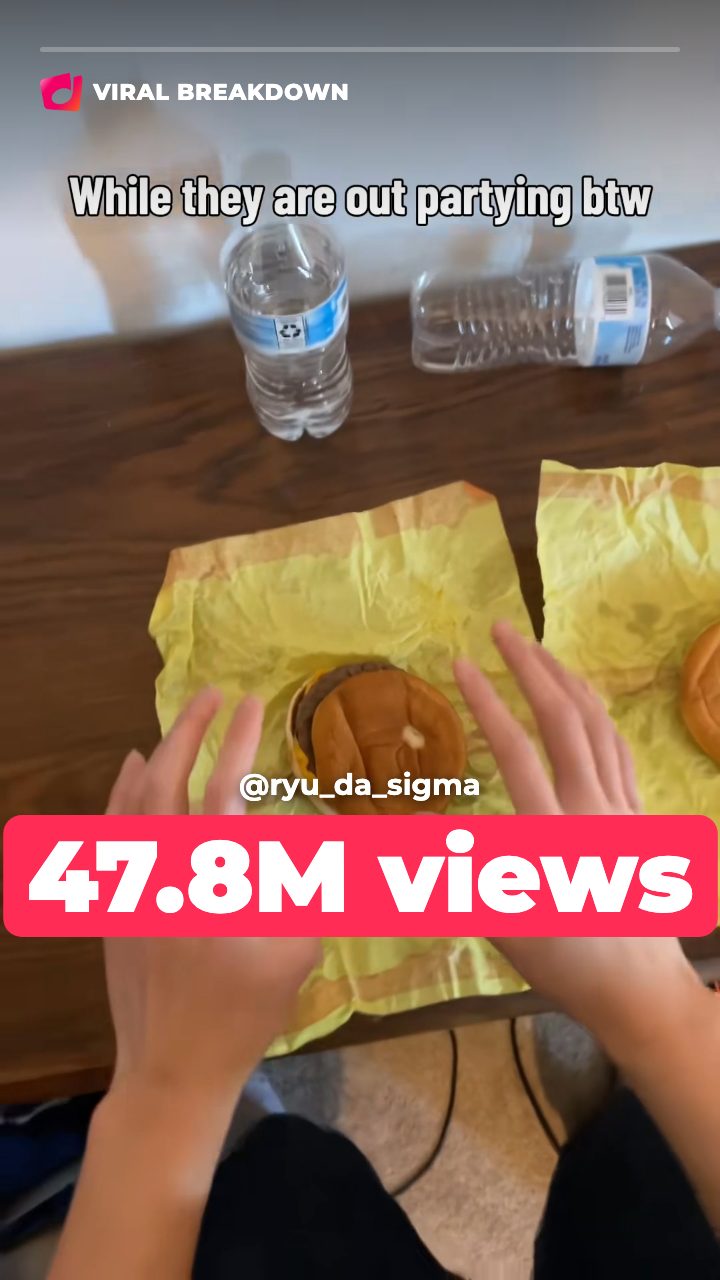 Overhead shot of hands wrapping McDonald's burgers at speed under the caption “While they are out partying btw”